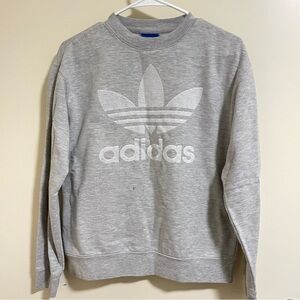 Adidas Originals Women Size Small Gray Crew Neck Sweatshirt Double Logo Pullover
